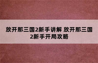 放开那三国2新手讲解 放开那三国2新手开局攻略